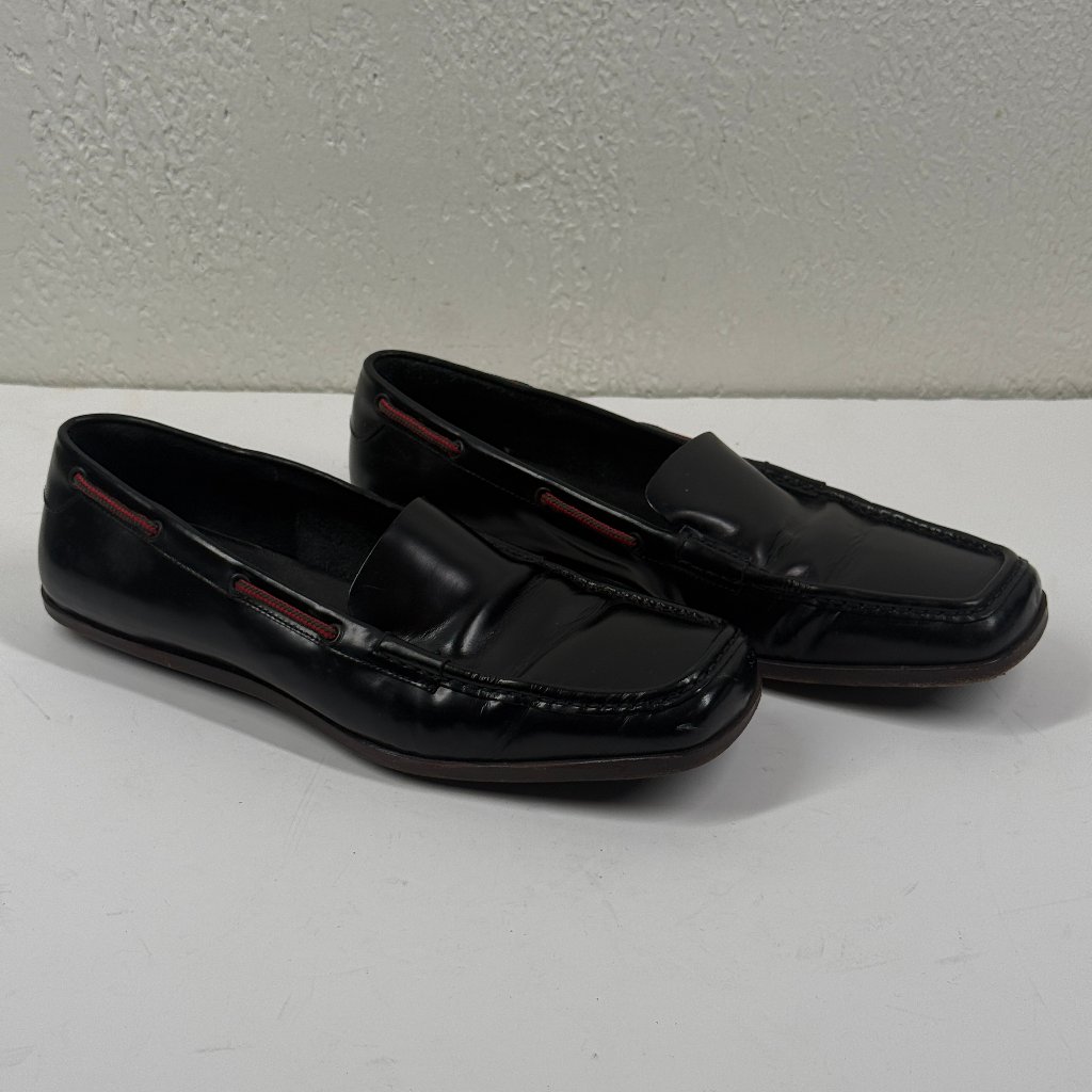 Vintage Gucci Loafers Web Detail Black Leather Slip-On Made In Italy Size 7